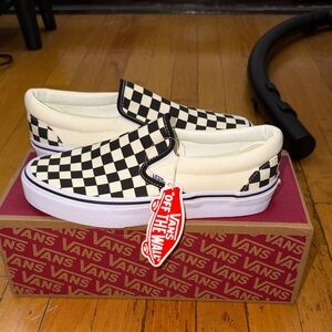 Vans Kids Checkerboard Slip-On Sneakers - Black and Cream